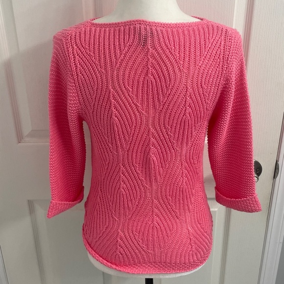 Marbel Pullover Sweater Pink Round Neckline 3/4 Sleeves Chunky Rib Knit Sz XS - Picture 6 of 12